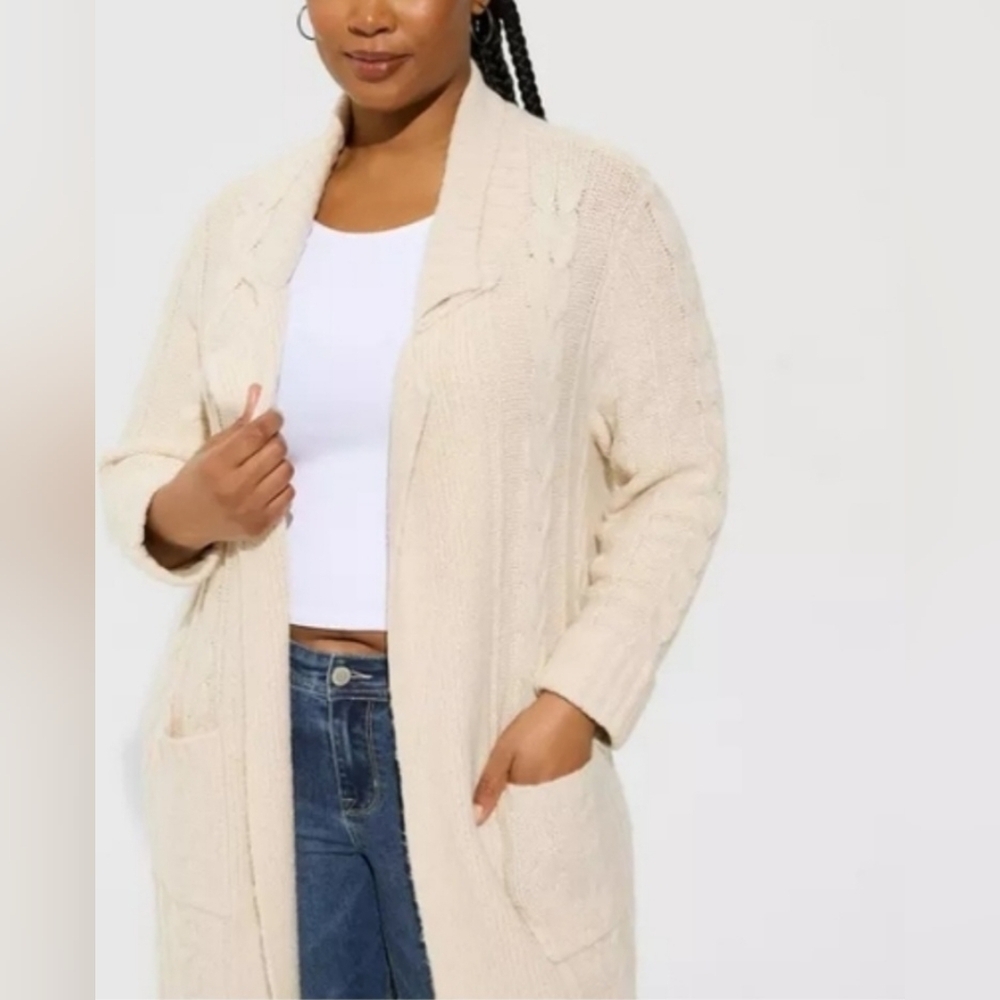 Torrid Chunky Coatigan Cream Cable Knit Sweater Duster Jacket - Picture 13 of 15